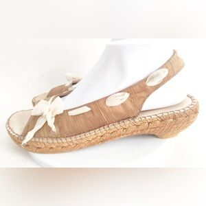 Eric Michael leather silk open toe espadrille sling back Sandals 8.5